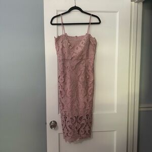 Lina Blush Pink Lace Midi Dress